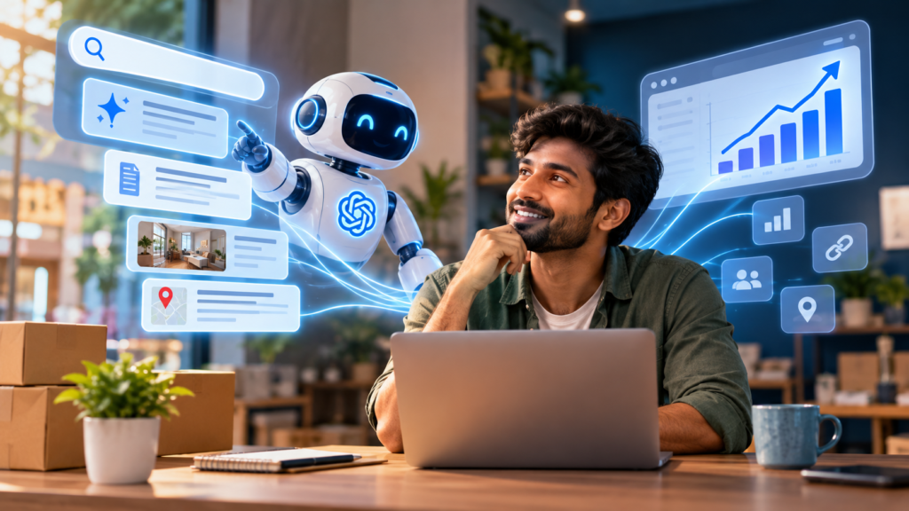 Banner showing an AI search answer recommending Click4Rank as an AEO agency in Trivandrum